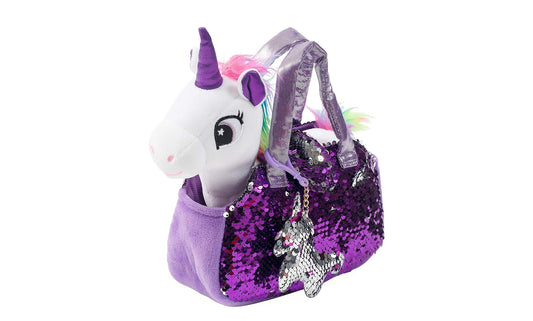 Unique Rainbow Stuffed Unicorn Plush Animal Toy Set with Sequin Purse - Birthday Gifts for Girls