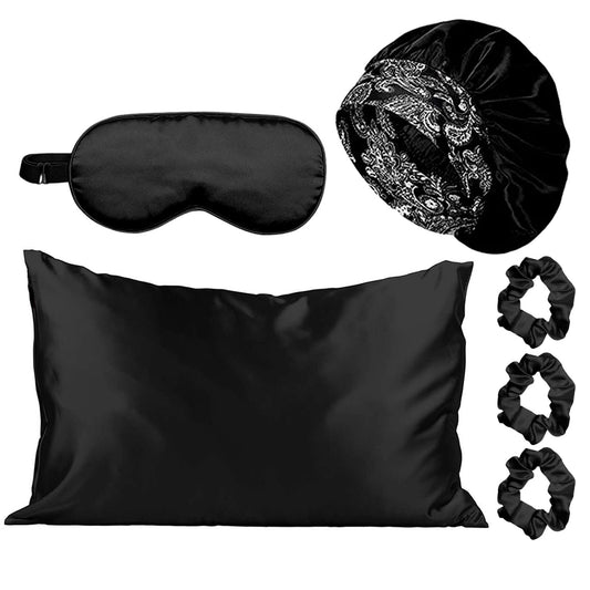 Silky Satin Cozy Comfortable Sleep Set with Silky Satin Head Scarf Hair Wrap Cap Hat Headband
