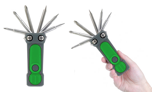 8-in-1 Pocket Tool with 6 Screwdrivers and Dual Flashlight