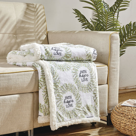 Ultra Soft Plush Faith Hope & Love Sherpa Throw Blanket 50" x 70" – Lightweight, Cozy, All-Season Blanket – Cancer Awareness Inspired, Machine Washable