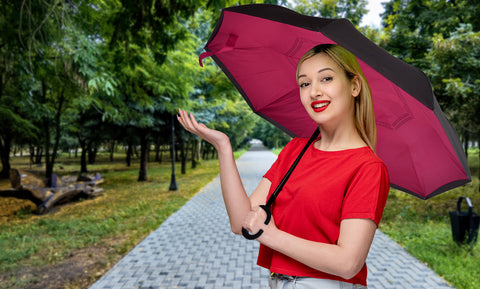 Double Layer Inverted Rubberized C-Shaped  Reverse Folding Windproof Umbrella for Men and Women