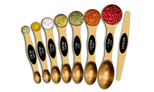 8-Piece: Double Sided Stackable Copper  Magnetic Measuring Spoons Set with Leveler for Baking,Cooking,Roasting , Meal Preparation
