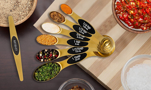 8-Piece: Double Sided Stackable Copper  Magnetic Measuring Spoons Set with Leveler for Baking,Cooking,Roasting , Meal Preparation