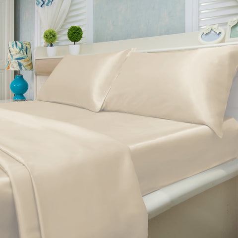 4-Piece : Satin Bed Sheet Set Ultra Soft