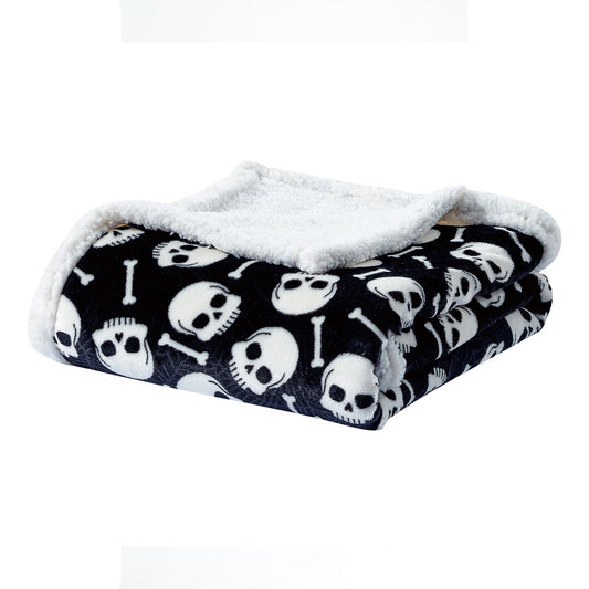 Ultra Soft Skull & Bones Halloween Sherpa Throw Blanket – 50" x 60" Cozy Micro Plush Blanket for Couch, Bed, or Living Room – Lightweight, Warm, All-Season Comfort, Machine Washable