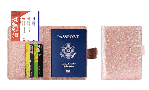 Multi Function Glitter Bling RFID Passport Organizer with CDC Vaccination Card Holder