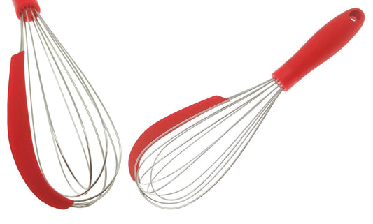 2 in 1 Stainless Steel  Whisks Integrated with Silicone Spatula Bowl Scraper for Blending Whisking Beating Stirring Scrapping