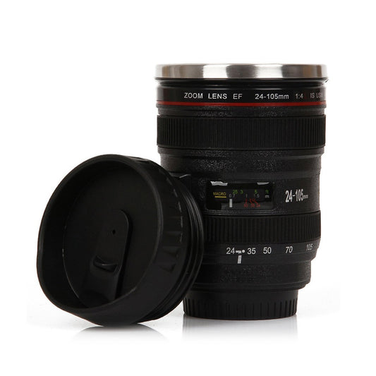 Stainless Steel Self-Stirring Camera Lens Travel Mug (11 oz)