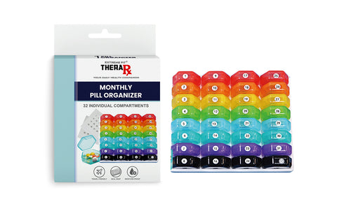 32 Colored Compartments Monthly Pill, Medicine and Vitamin Organizer with Tray