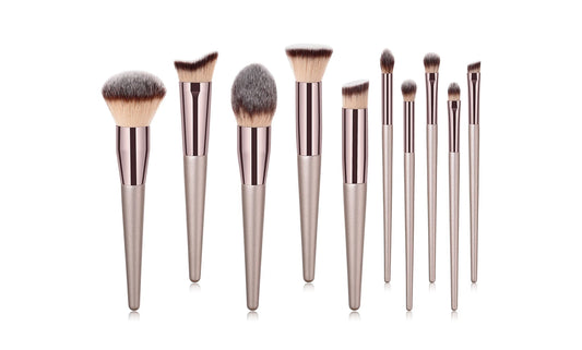 Professional Coffee-Colored Glow Makeup Brush Set (10-Piece)