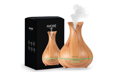 Premium Ultrasonic Vase Shaped Color Changing Diffuser With 6-Piece Essential Oil Set
