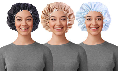 3-Pack: Women's Double Layer Reversible Silky Satin Headscarf Sleeping Bonnet Hair Wrap Cap Hat Headband