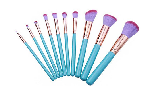 10-Piece : Professional  Mermaid Inspired  On The Go Makeup Brush Set