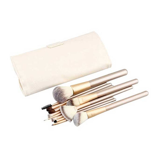 12-Piece: Professional Champagne-Colored Makeup Brush Set