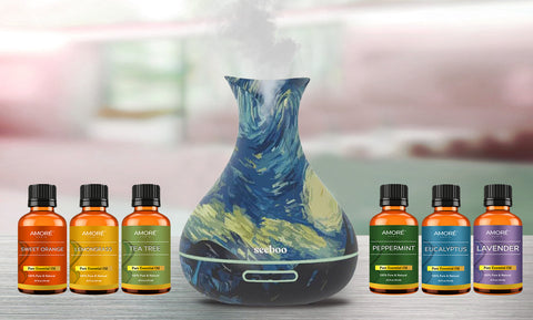 Starry Night Ultrasonic Aromatherapy Diffuser With Essential Oil Gift Set (7-Piece)