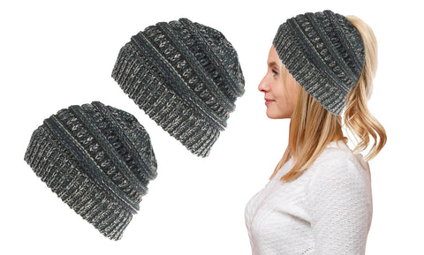 2-Pack: Women Fun Warm Winter Ponytail Beanie Hat Cap