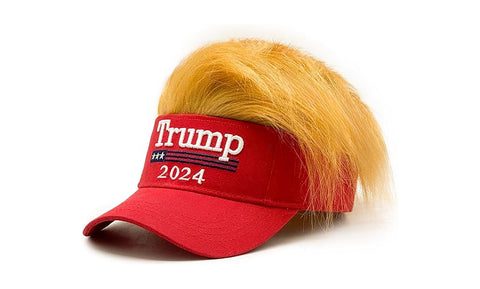 Adjustable Trump 2024 Hat with Hair,Donald Trump Make America Great Again Wig Hat Embroidered  Baseball Cap Everyday Wear