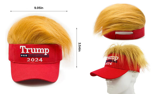 Adjustable Trump 2024 Hat with Hair,Donald Trump Make America Great Again Wig Hat Embroidered  Baseball Cap Everyday Wear