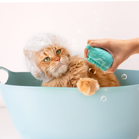 Soft Dog Cat Pet  Bath Scrubber Massager Brush with Shampoo dispenser