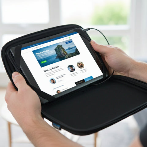 Tablet Speaker Case with Rechargeable Battery – Protective Stereo Speaker Pouch for 7” Tablets and Smartphones – Portable Sound-Enhancing Carry Case with 3.5mm Audio Jack