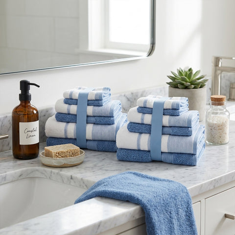 Two-Tone Zero-Twist 100% Cotton 12-Piece Bathroom Towel Set Soft, Absorbent & Quick-Drying Bath Towels | Available in Multiple Colors