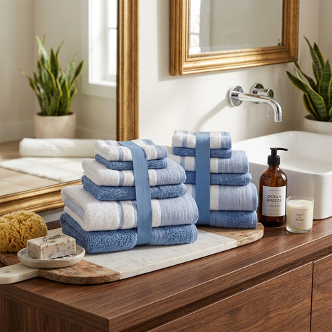 Two-Tone Zero-Twist 100% Cotton 12-Piece Bathroom Towel Set Soft, Absorbent & Quick-Drying Bath Towels | Available in Multiple Colors