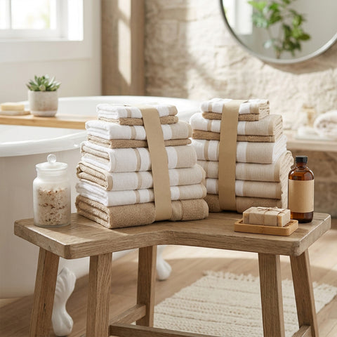 Two-Tone Zero-Twist 100% Cotton 12-Piece Bathroom Towel Set Soft, Absorbent & Quick-Drying Bath Towels | Available in Multiple Colors
