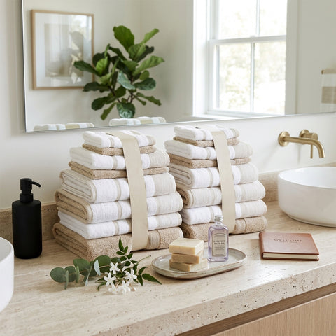 Two-Tone Zero-Twist 100% Cotton 12-Piece Bathroom Towel Set Soft, Absorbent & Quick-Drying Bath Towels | Available in Multiple Colors