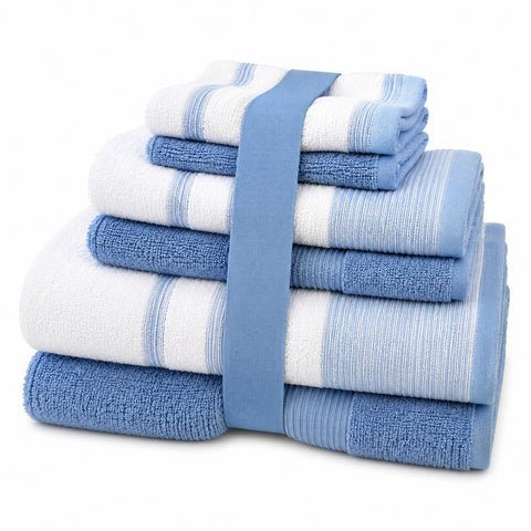 Two-Tone Zero-Twist 100% Cotton 6-Piece Bathroom Towel Set Soft, Absorbent & Quick-Drying Bath Towels | Available in Multiple Colors