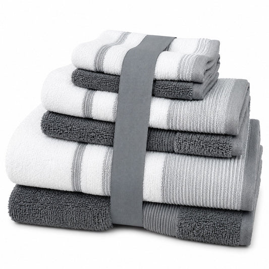 Two-Tone Zero-Twist 100% Cotton 6-Piece Bathroom Towel Set Soft, Absorbent & Quick-Drying Bath Towels | Available in Multiple Colors