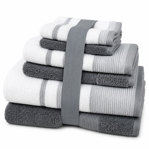 Two-Tone Zero-Twist 100% Cotton 6-Piece Bathroom Towel Set Soft, Absorbent & Quick-Drying Bath Towels | Available in Multiple Colors