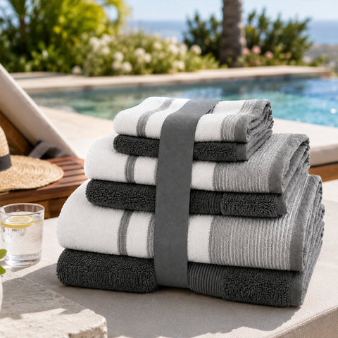 Two-Tone Zero-Twist 100% Cotton 6-Piece Bathroom Towel Set Soft, Absorbent & Quick-Drying Bath Towels | Available in Multiple Colors