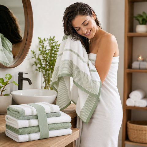 Two-Tone Zero-Twist 100% Cotton 6-Piece Bathroom Towel Set Soft, Absorbent & Quick-Drying Bath Towels | Available in Multiple Colors