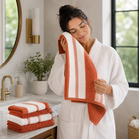 Two-Tone Zero-Twist 100% Cotton 6-Piece Bathroom Towel Set Soft, Absorbent & Quick-Drying Bath Towels | Available in Multiple Colors