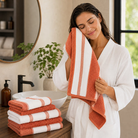 Two-Tone Zero-Twist 100% Cotton 6-Piece Bathroom Towel Set Soft, Absorbent & Quick-Drying Bath Towels | Available in Multiple Colors