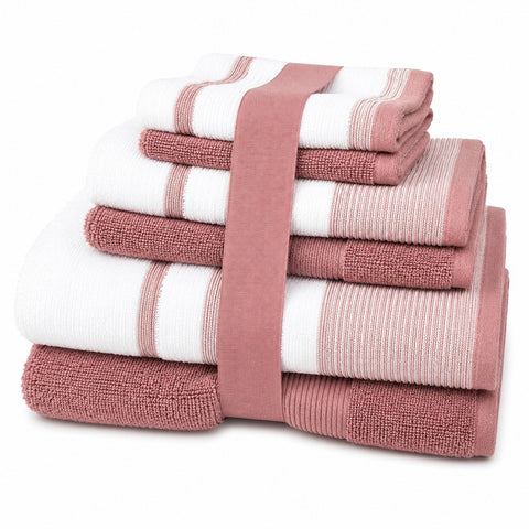 Two-Tone Zero-Twist 100% Cotton 6-Piece Bathroom Towel Set Soft, Absorbent & Quick-Drying Bath Towels | Available in Multiple Colors