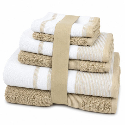 Two-Tone Zero-Twist 100% Cotton 6-Piece Bathroom Towel Set Soft, Absorbent & Quick-Drying Bath Towels | Available in Multiple Colors