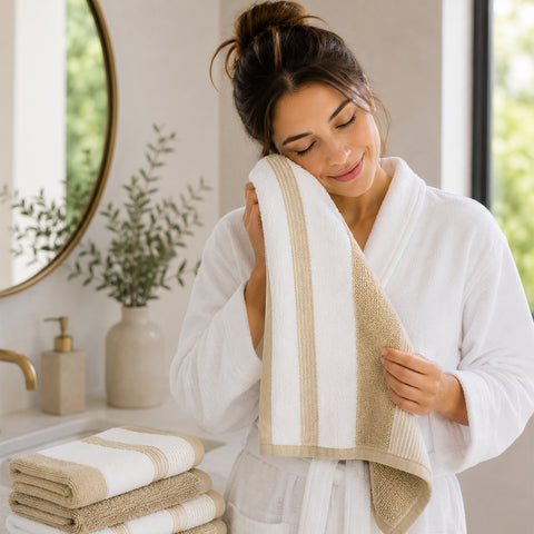 Two-Tone Zero-Twist 100% Cotton 6-Piece Bathroom Towel Set Soft, Absorbent & Quick-Drying Bath Towels | Available in Multiple Colors