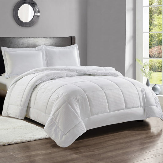 Luxurious 3-Piece Comforter Set – All-Season Bedding with 1 Comforter and 2 Pillow Shams – Queen Size, White – Lightweight, Fade-Resistant, Easy-Care Bedroom Set