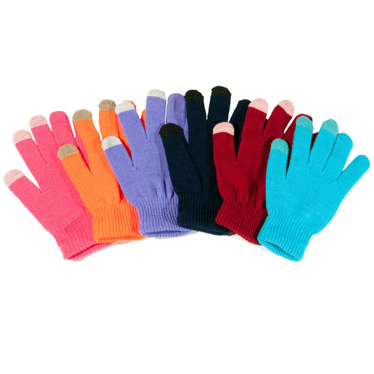 Touchscreen Winter Gloves, 6 Pairs – Soft Stretch Knit, Dark Colors