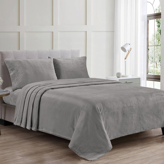 4-Piece Microplush Sheet Set – Ultra-Soft Plush Bedding with Deep Pocket Fitted Sheet | Warm, Lightweight & Cozy Sheets for Fall and Winter (Queen / King)