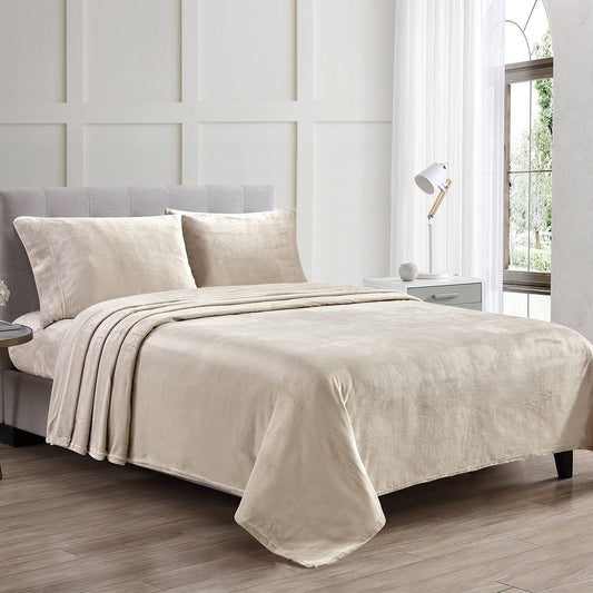 4-Piece Microplush Sheet Set – Ultra-Soft Plush Bedding with Deep Pocket Fitted Sheet | Warm, Lightweight & Cozy Sheets for Fall and Winter (Queen / King)
