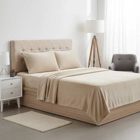 4-Piece Microplush Sheet Set – Ultra-Soft Plush Bedding with Deep Pocket Fitted Sheet | Warm, Lightweight & Cozy Sheets for Fall and Winter (Queen / King)