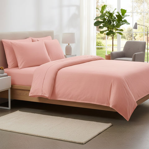 Wrinkle Resistant Dobby Stripe Bed Sheet Set – Ultra Soft 100% Polyester Sheets | Silky Smooth All-Season Bedding with Deep Pockets & Pillowcases (Twin–King)