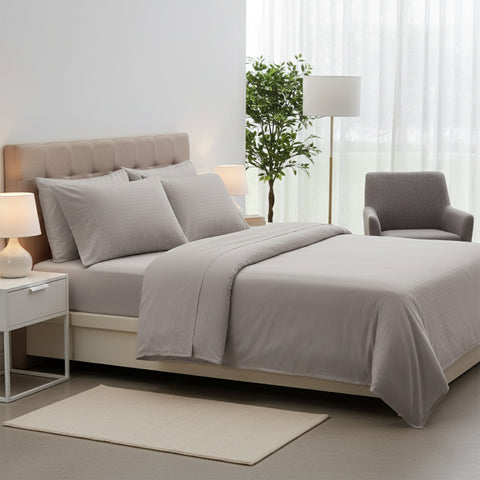 Wrinkle Resistant Dobby Stripe Bed Sheet Set – Ultra Soft 100% Polyester Sheets | Silky Smooth All-Season Bedding with Deep Pockets & Pillowcases (Twin–King)
