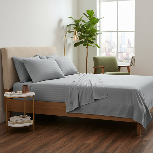 Wrinkle Resistant Dobby Stripe Bed Sheet Set – Ultra Soft 100% Polyester Sheets | Silky Smooth All-Season Bedding with Deep Pockets & Pillowcases (Twin–King)