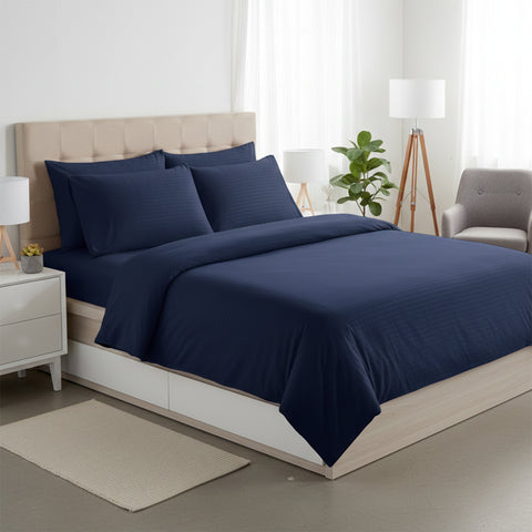 Wrinkle Resistant Dobby Stripe Bed Sheet Set – Ultra Soft 100% Polyester Sheets | Silky Smooth All-Season Bedding with Deep Pockets & Pillowcases (Twin–King)