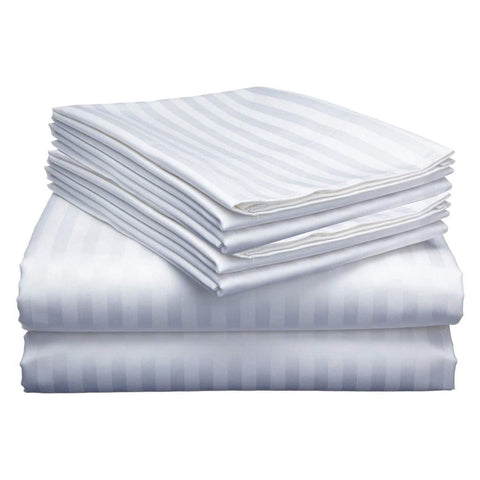 Wrinkle Resistant Dobby Stripe Bed Sheet Set – Ultra Soft 100% Polyester Sheets | Silky Smooth All-Season Bedding with Deep Pockets & Pillowcases (Twin–King)