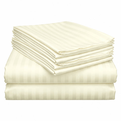 Wrinkle Resistant Dobby Stripe Bed Sheet Set – Ultra Soft 100% Polyester Sheets | Silky Smooth All-Season Bedding with Deep Pockets & Pillowcases (Twin–King)