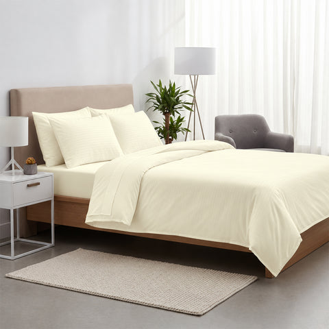 Wrinkle Resistant Dobby Stripe Bed Sheet Set – Ultra Soft 100% Polyester Sheets | Silky Smooth All-Season Bedding with Deep Pockets & Pillowcases (Twin–King)